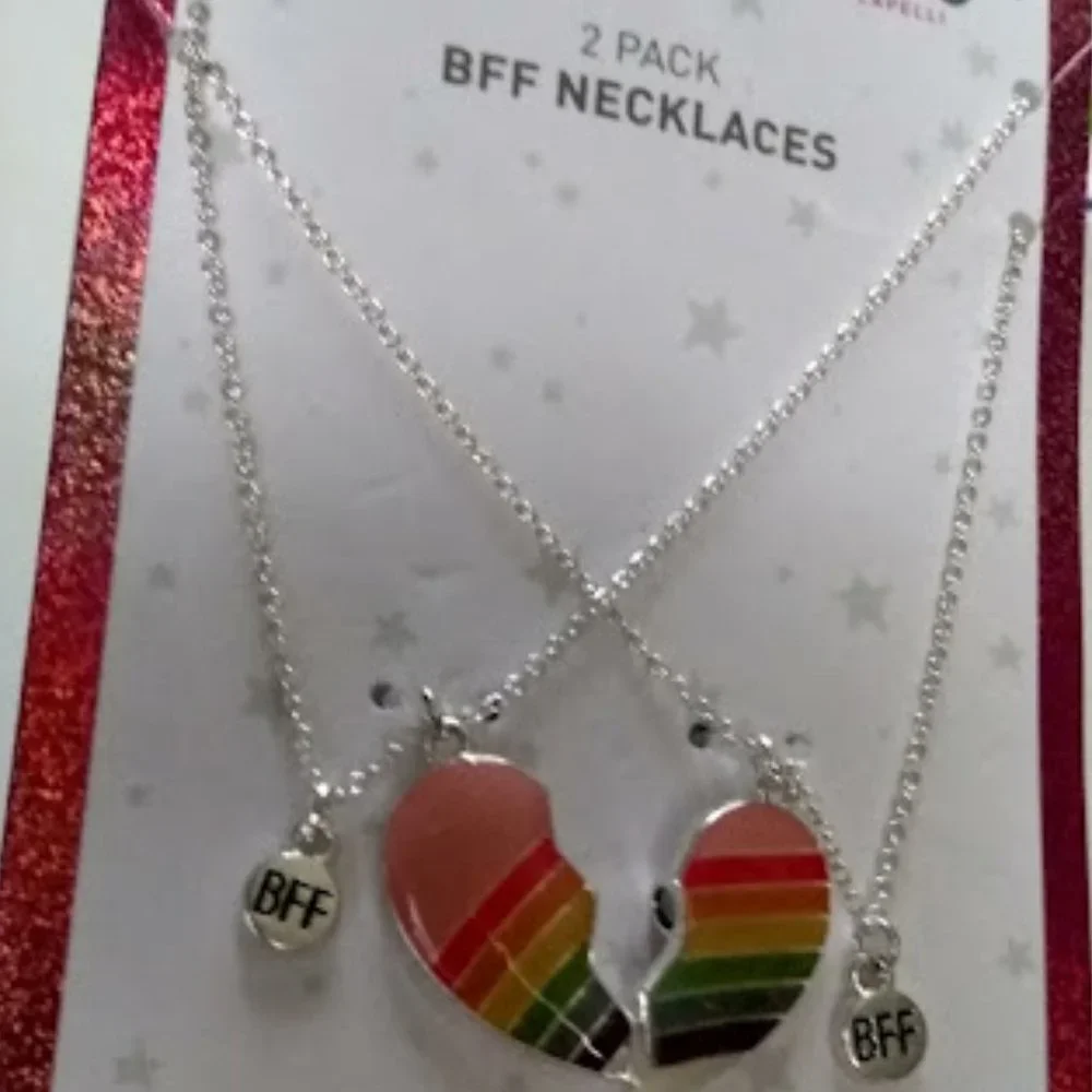 ELLI By CAPELLI 2pc BFF Best Friends Rainbow Heart Girls Necklace Set**NEW!